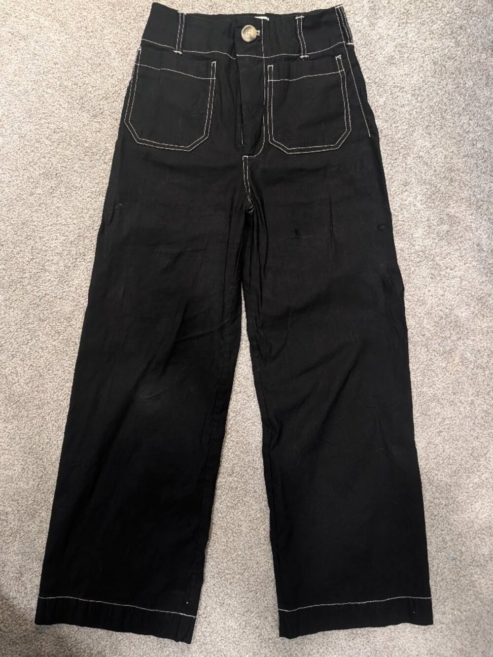 Maeve Colette Magic Fabric Cropped Wide Leg Pants size 25 black contrast
